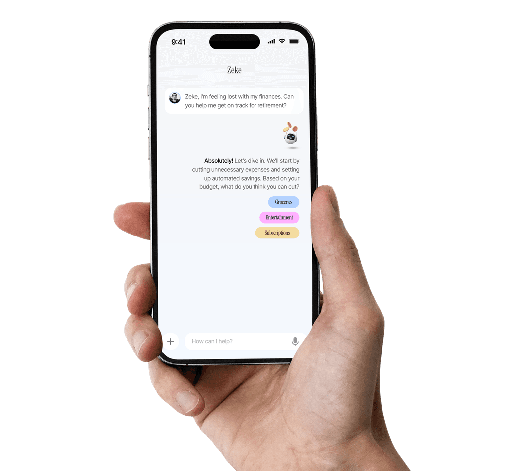 A hand holding a phone with Zeke's UI in it.
