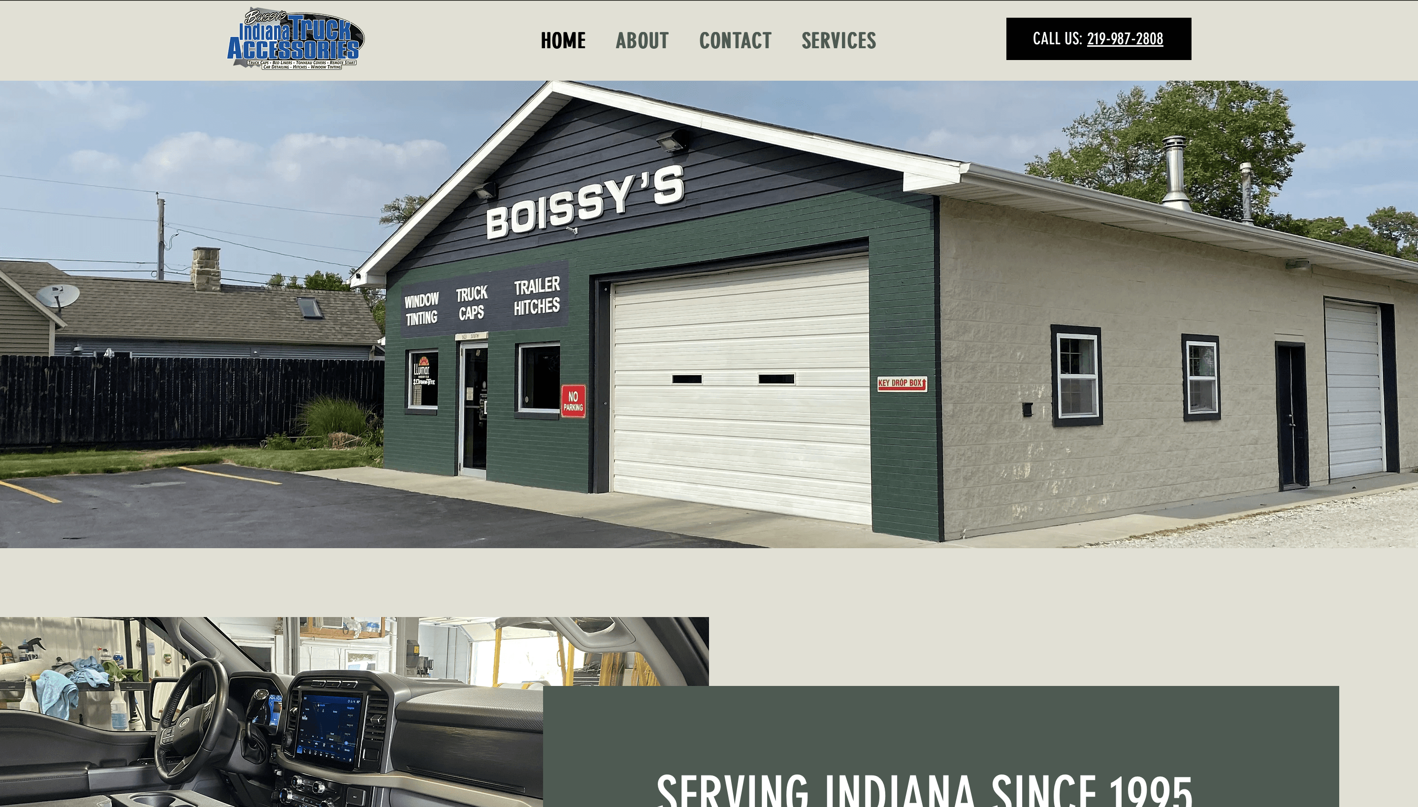 Homepage of Boissy's Indiana Truck Accessories website.