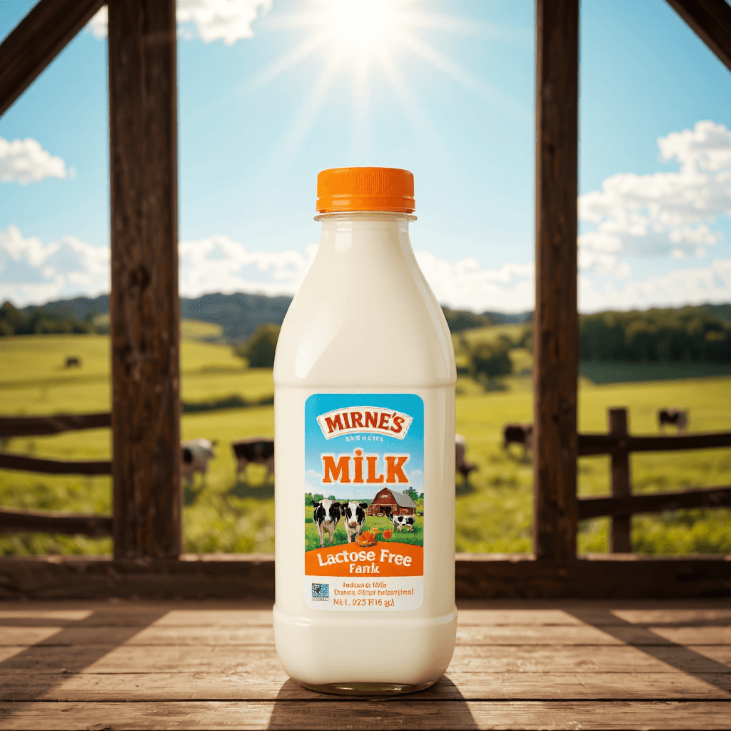 product photography of a bottle of lactose-free milk