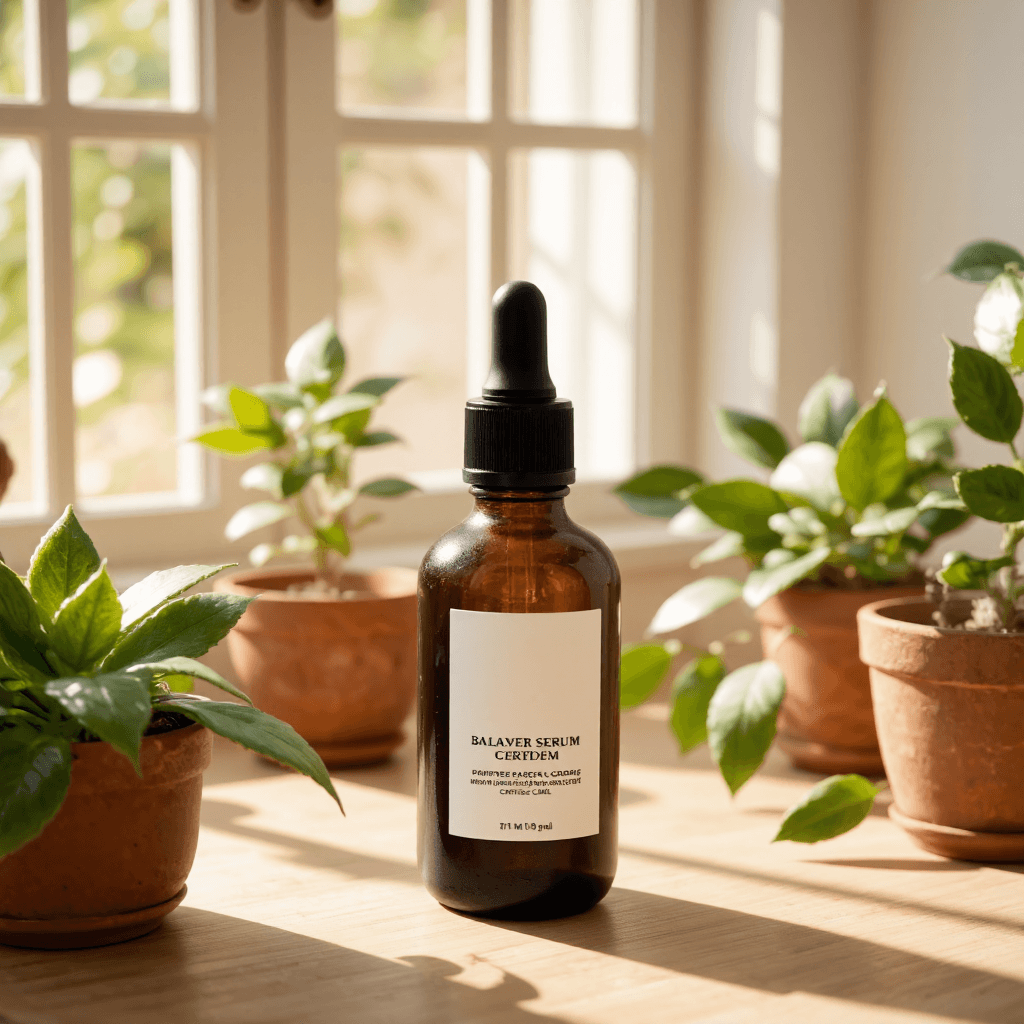 product photography of a bottle of soothing serum for skincare