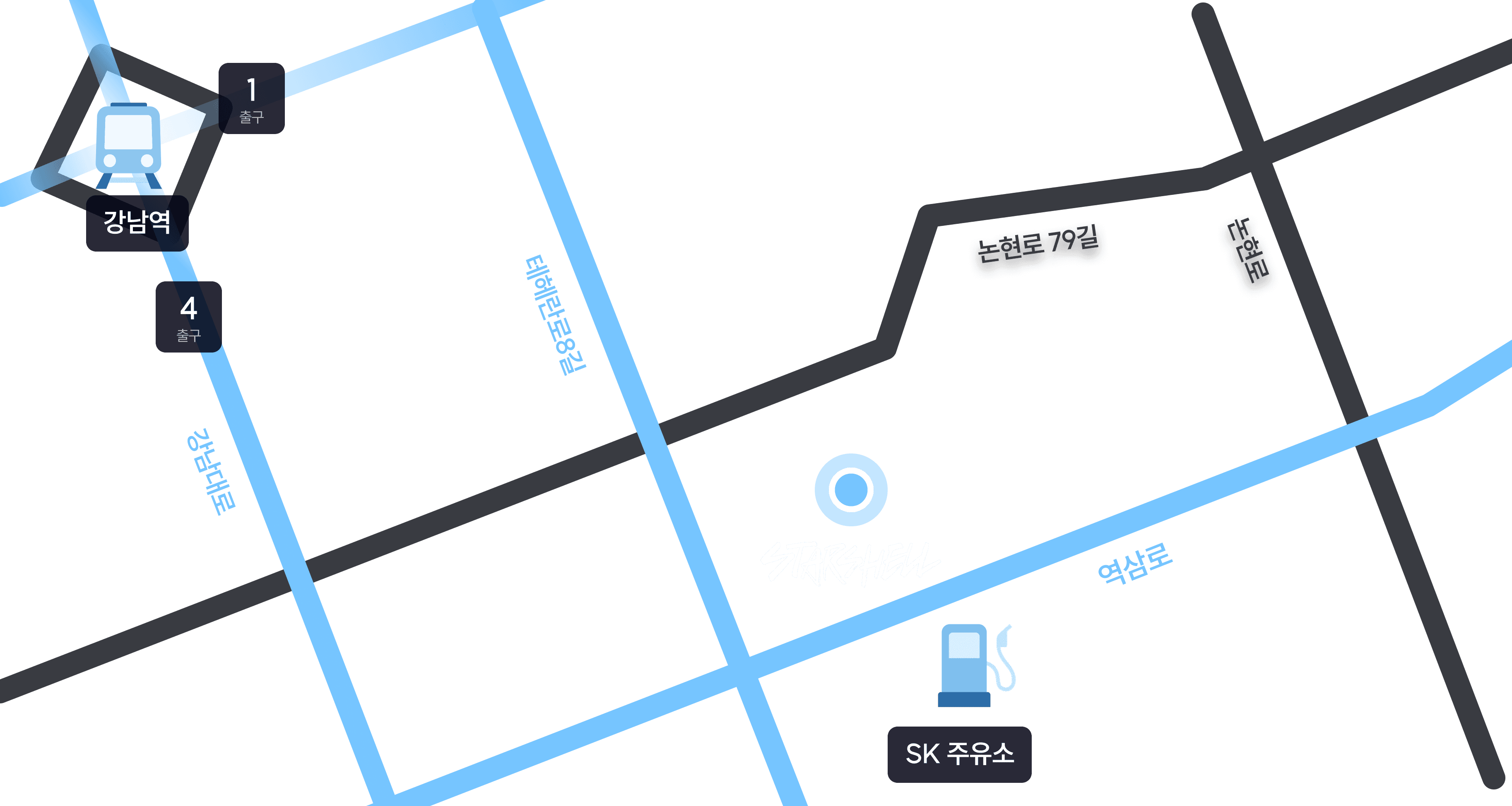 스타셸 스튜디오의 위치를 알려주고 있는 지도 일러스트
