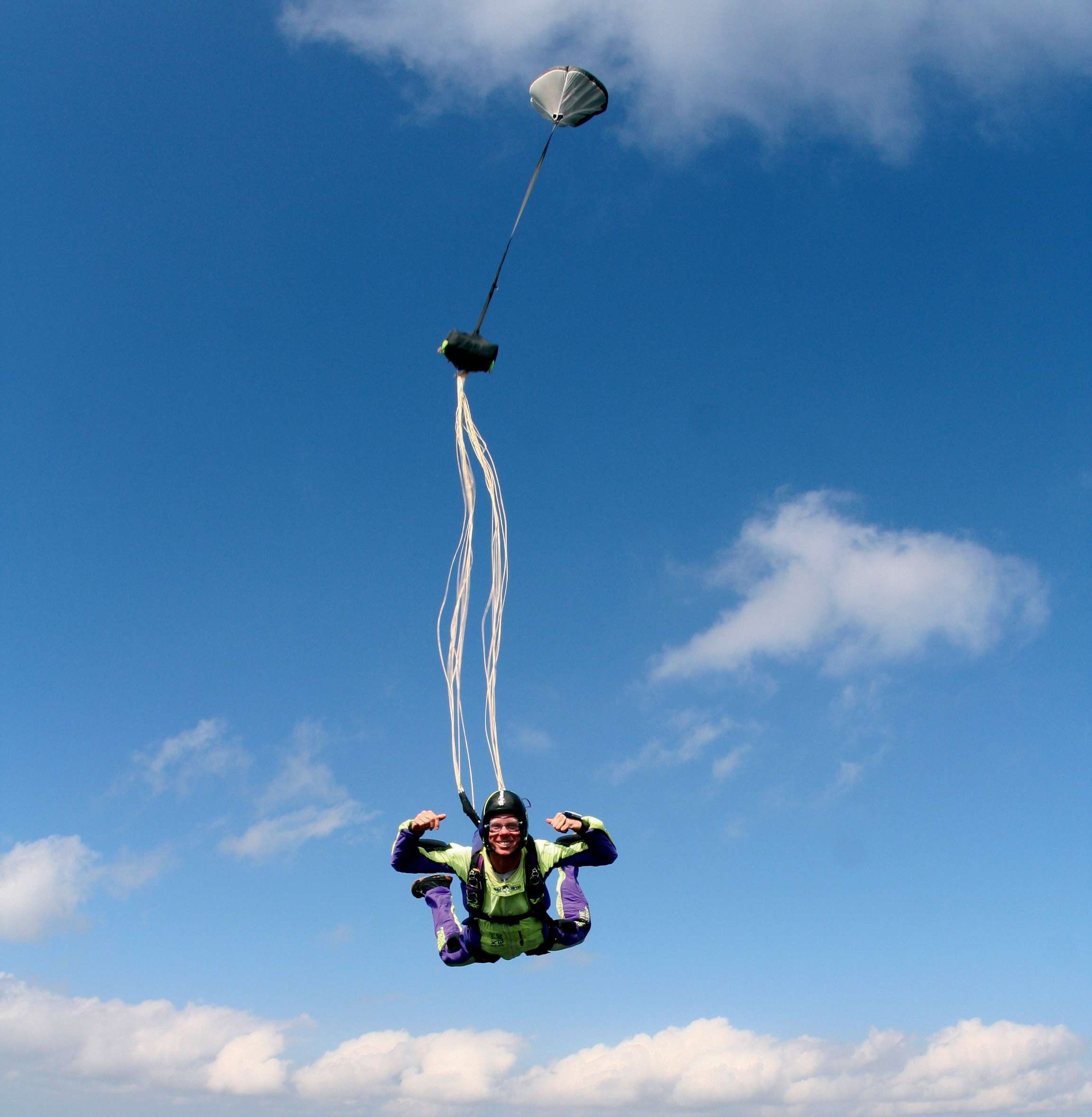 Skydiver deploying parachute