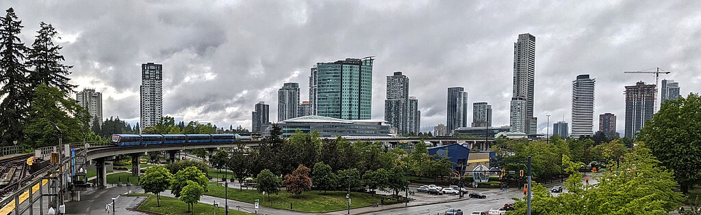 Surrey city centre skyline with high-rise condos and SkyTrain