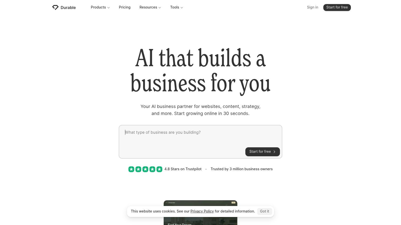 Durable – AI Website Builder for small businesses