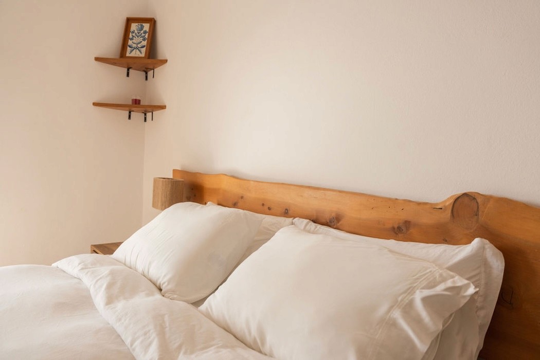 comfortable bed and pillows in sunlit room