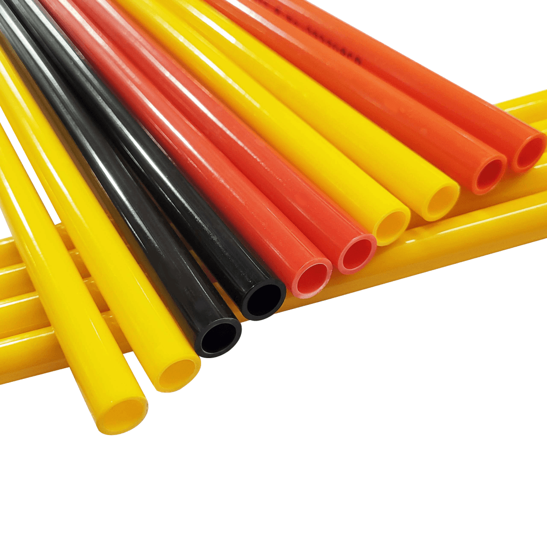 Orange, Yellow, Black nylon Tubes placed in a photographic composition