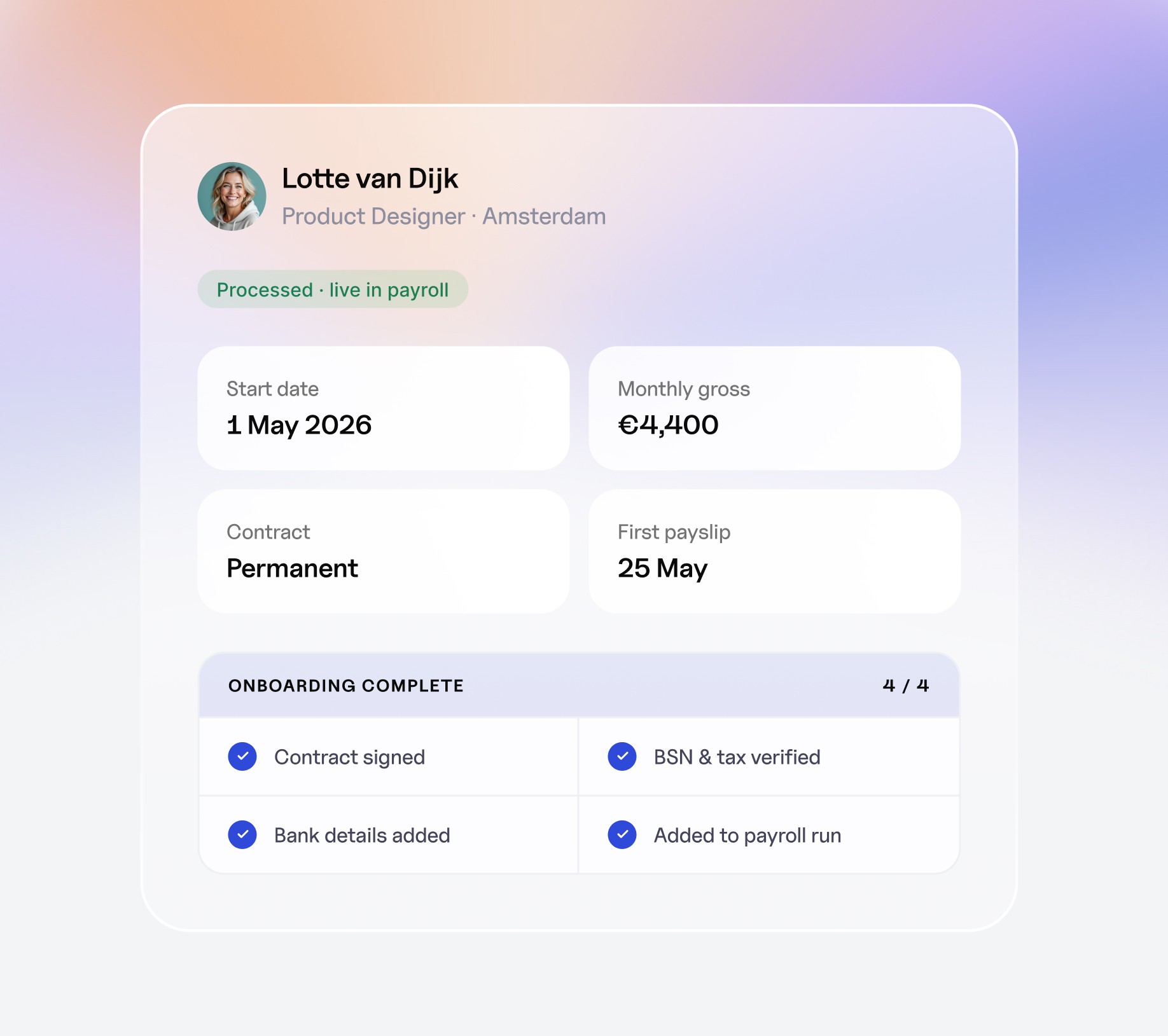 Quick payroll setup for onboarding