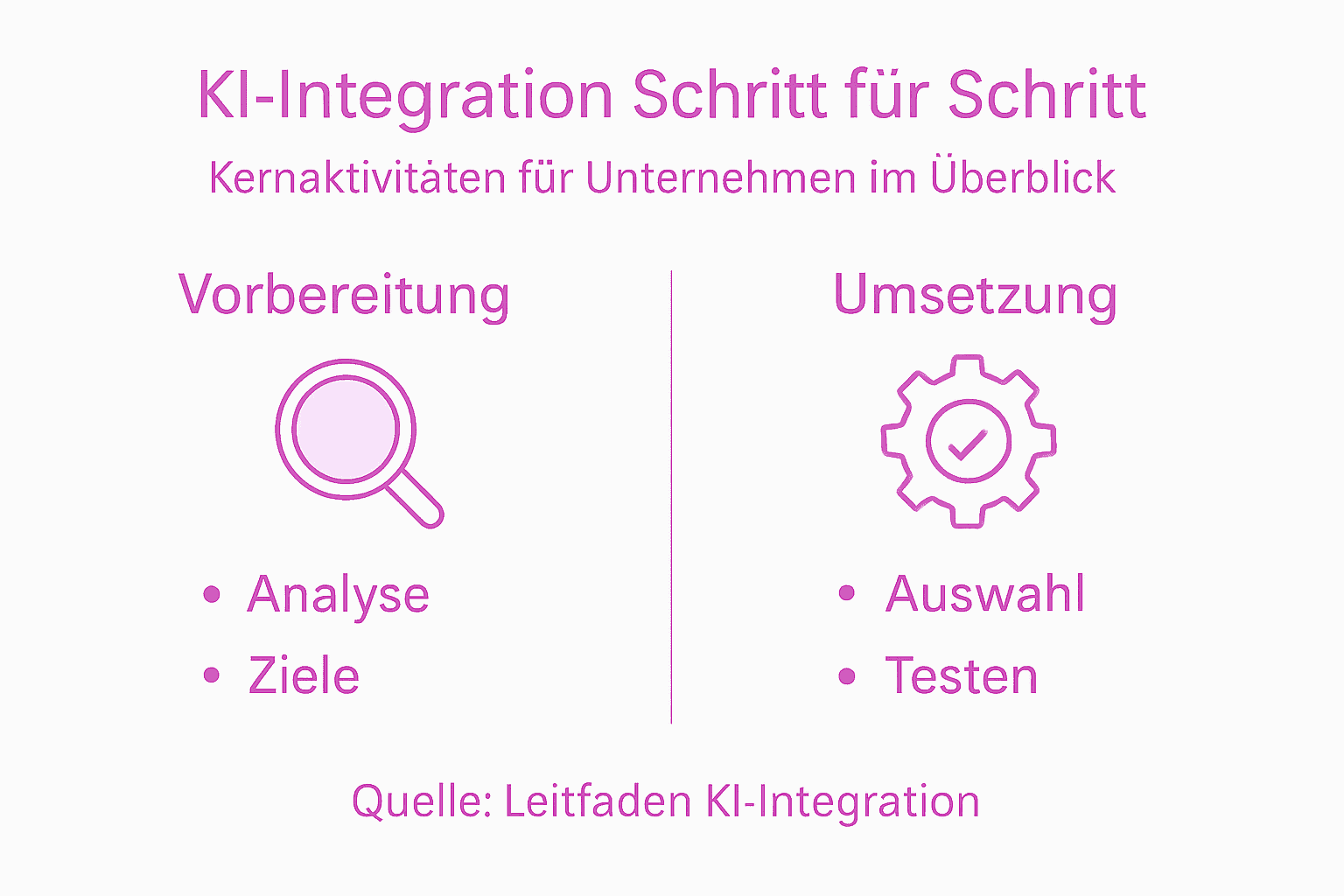 Die Infografik veranschaulicht, wie Künstliche Intelligenz Schritt für Schritt ins Unternehmen eingeführt werden kann.