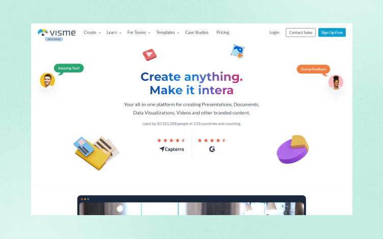 Visme’s homepage