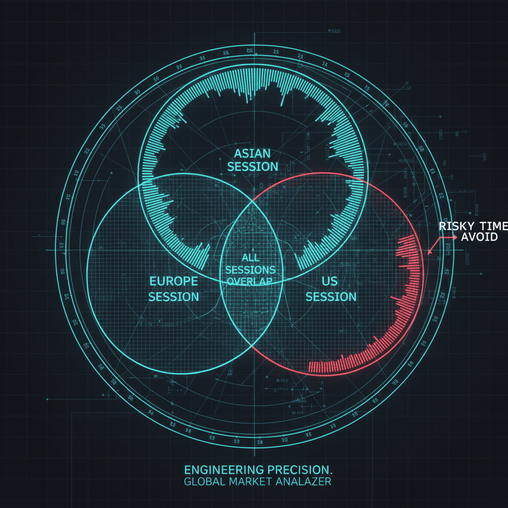Technical diagram of forex market sessions, highlighting Asian session risk