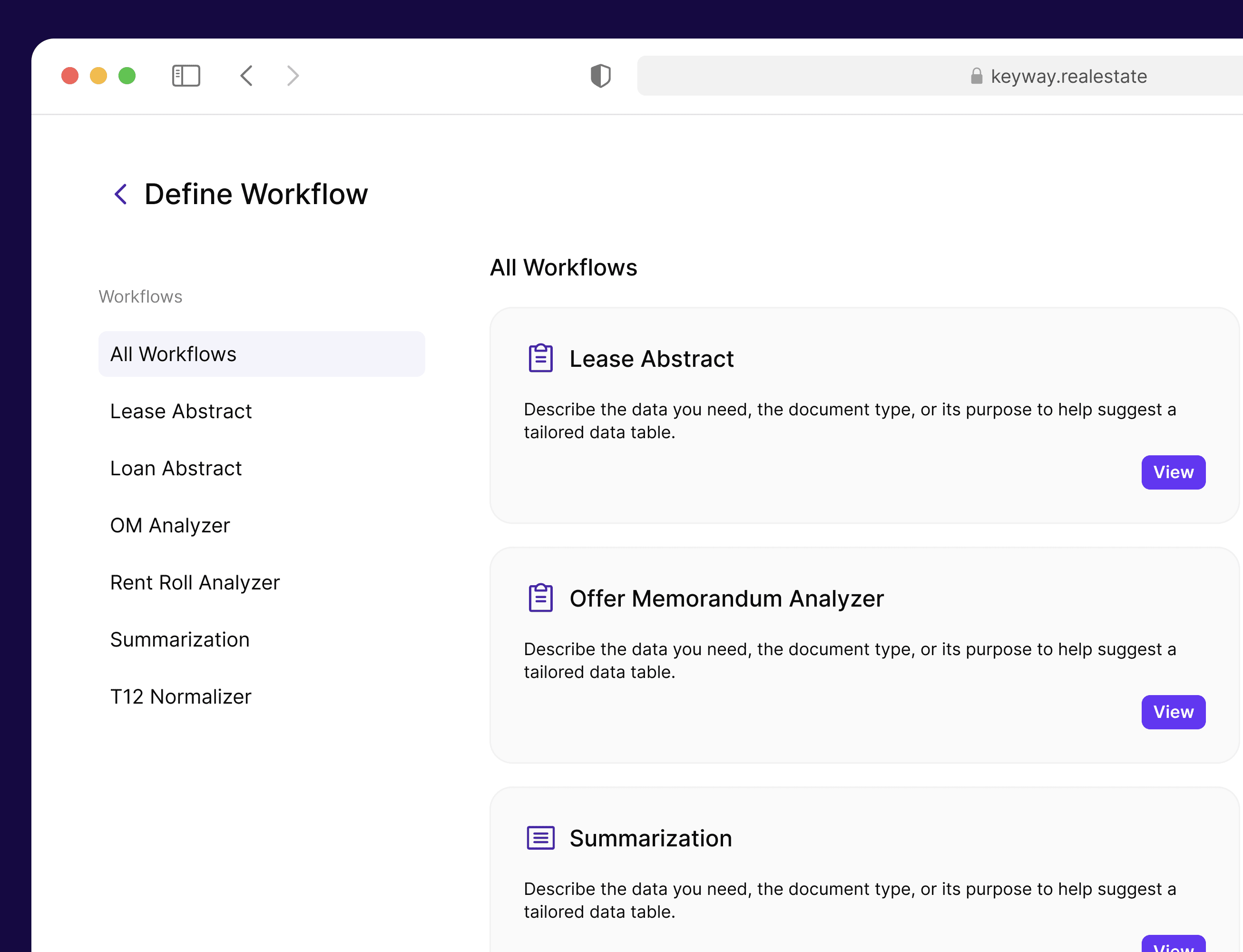 select your wokflow screen