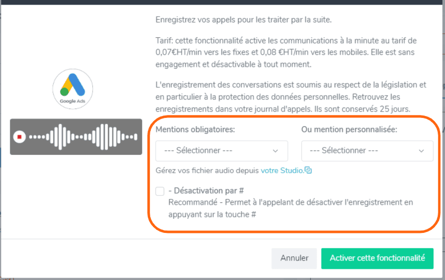 Options de message pré-appel