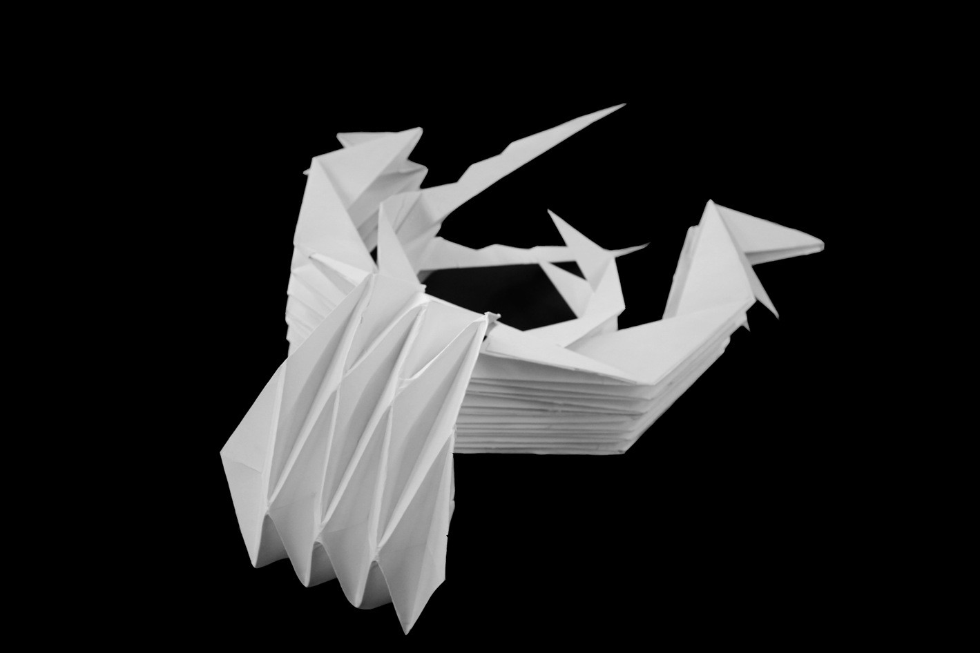 The complete folded form, shown off the body.