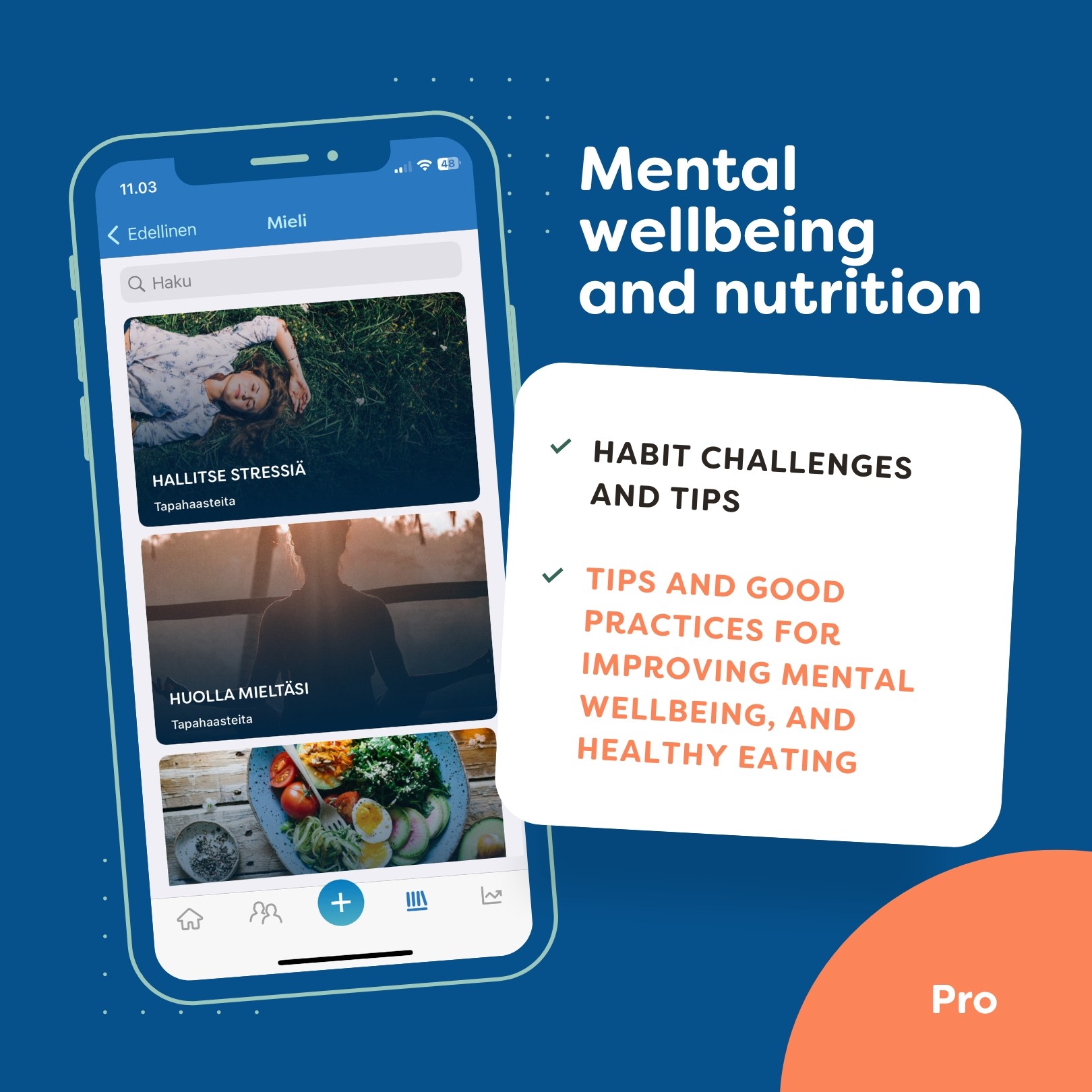 Nutrition habit challenges and tips in the app
