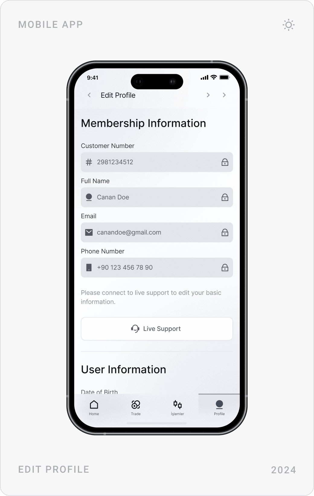 Structured Membership Information Screen Design