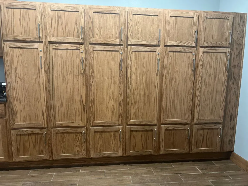 Storage cabinets oak in color