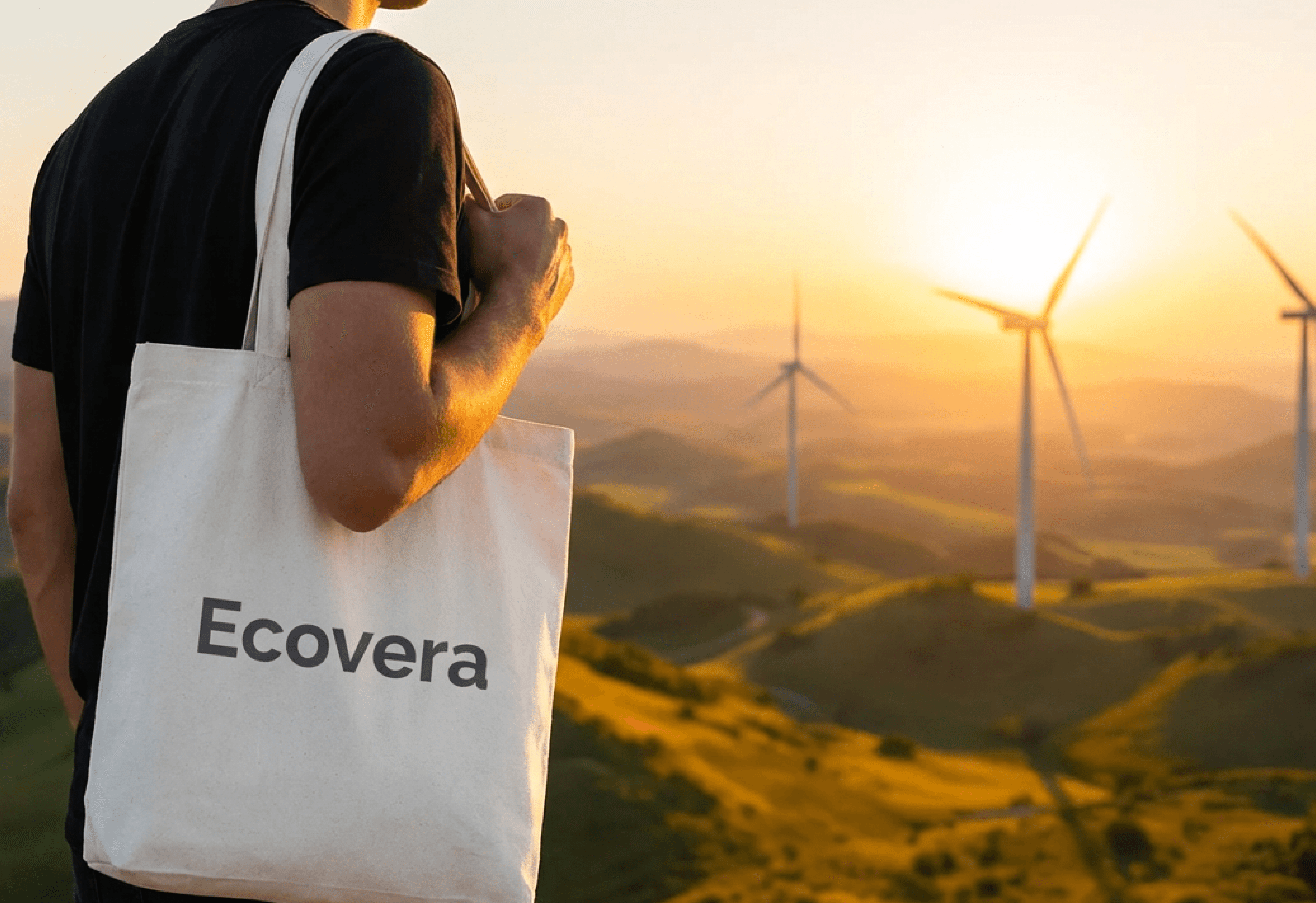 Two green Ecovera refillable pouches on a stone surface.