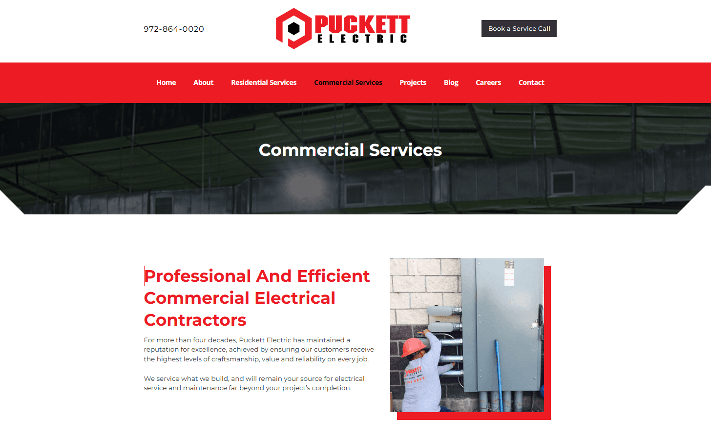 services page of an electrician website