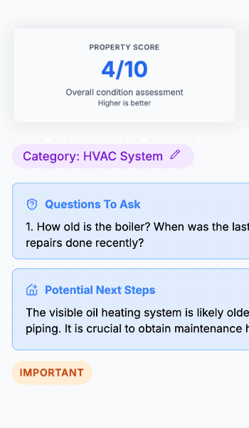 Overview of a property summary and property score from an AI home inspection using Pocket Punchlist