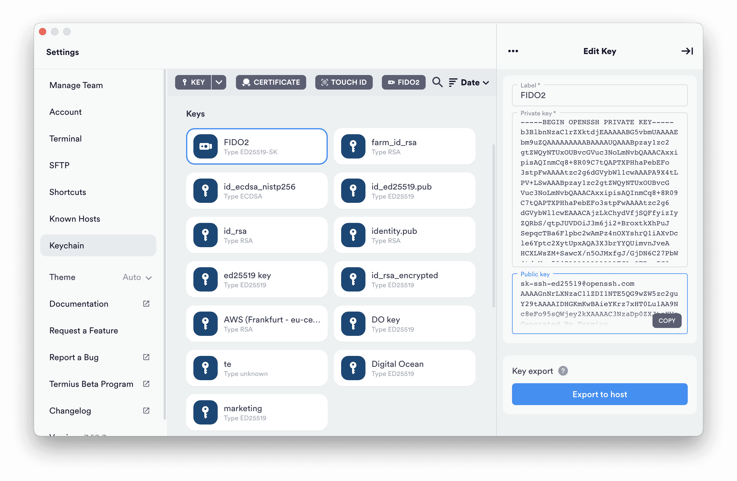 Export to ~/.ssh/authorized_keys