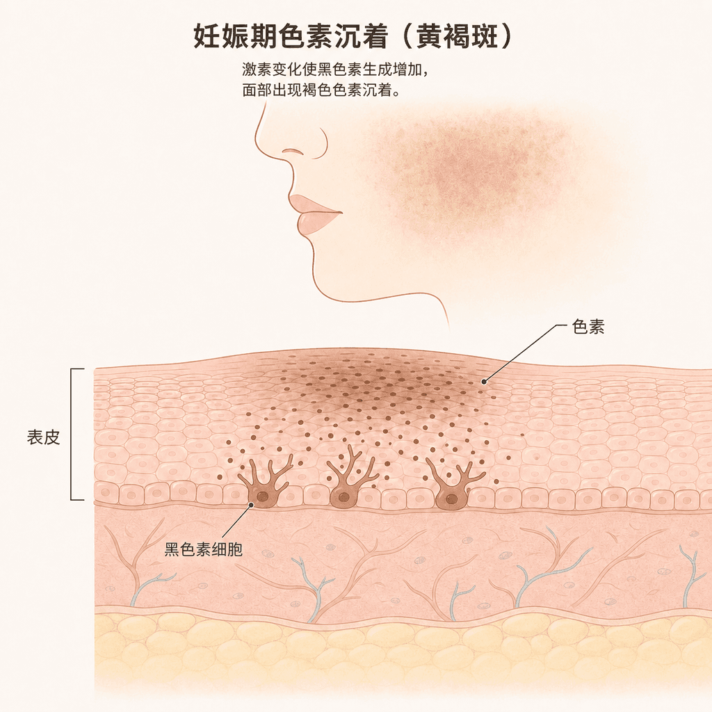 孕期黑色素细胞变活跃、色素加深的状态
