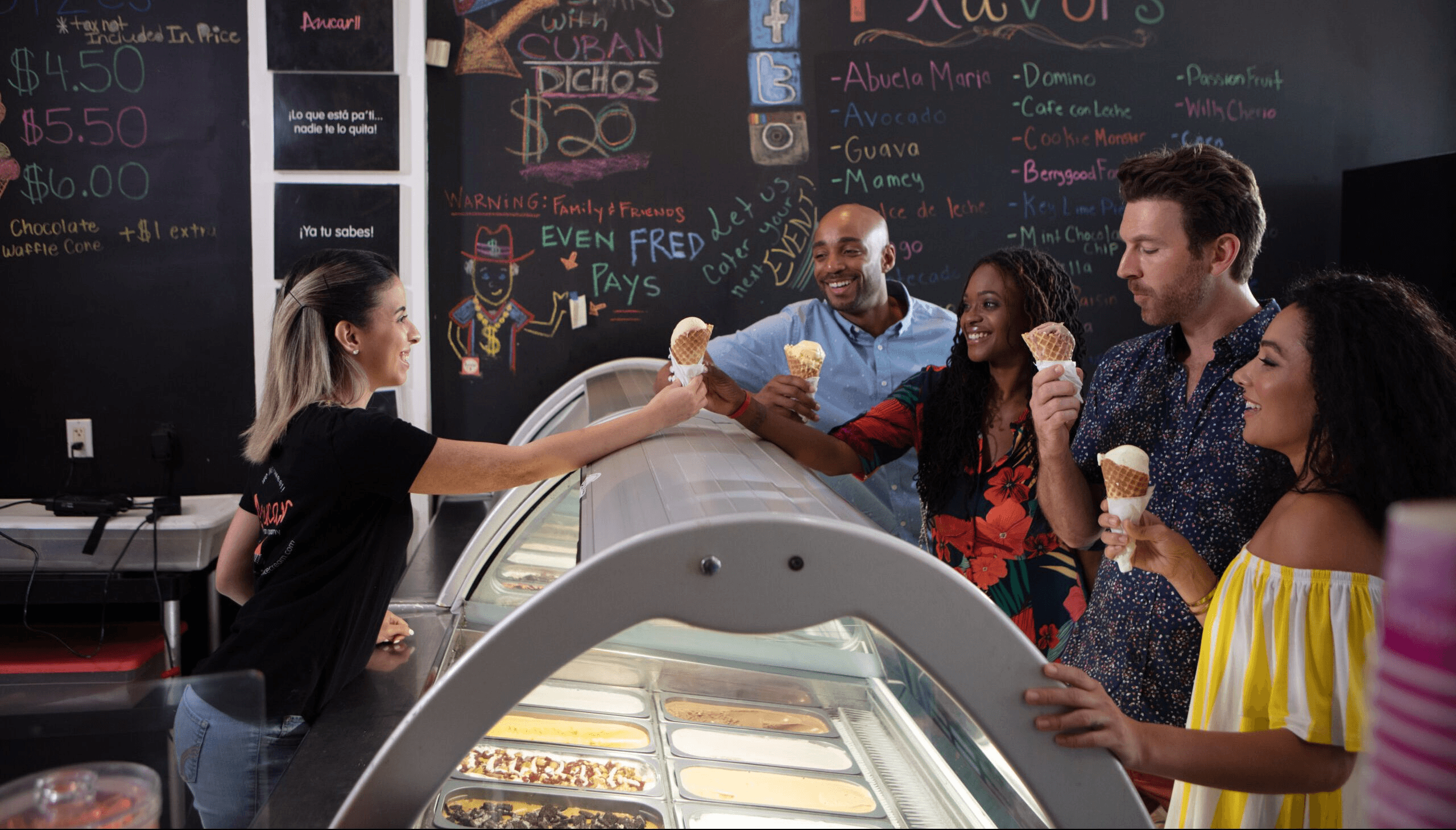 An ice-cream store full of people in Downtown Miami