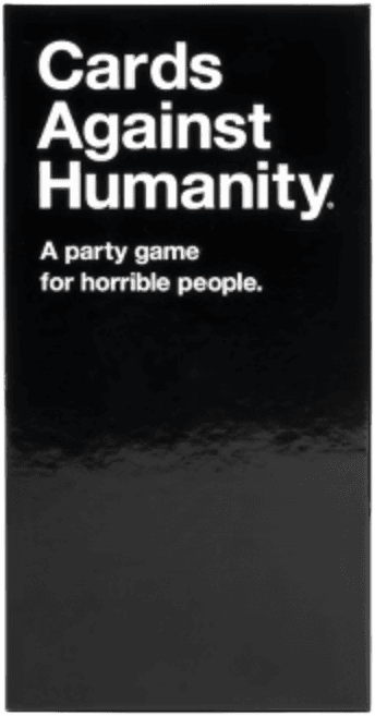 Cards Against Humanity card game, a black box reading A party game for horrible people.