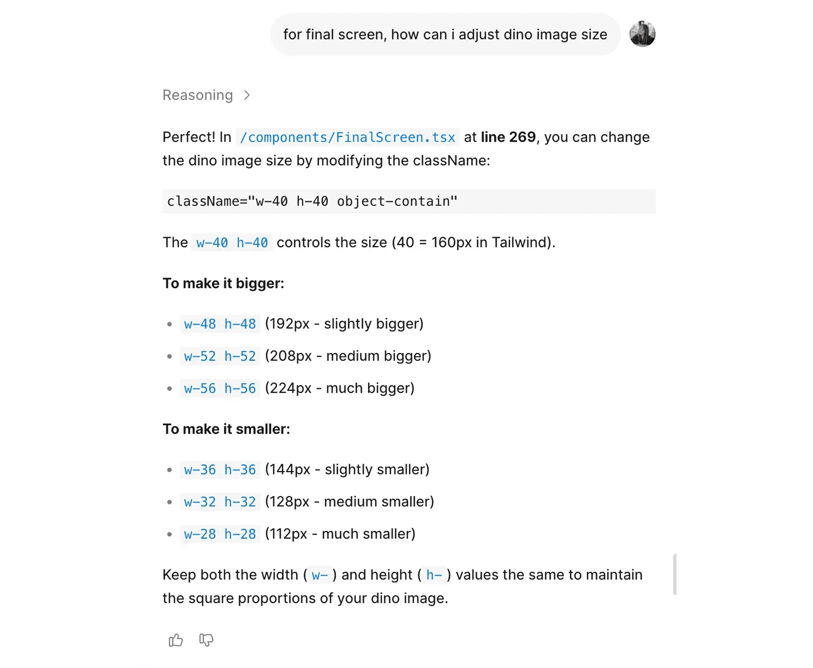 Conversation with AI of adjusting image size