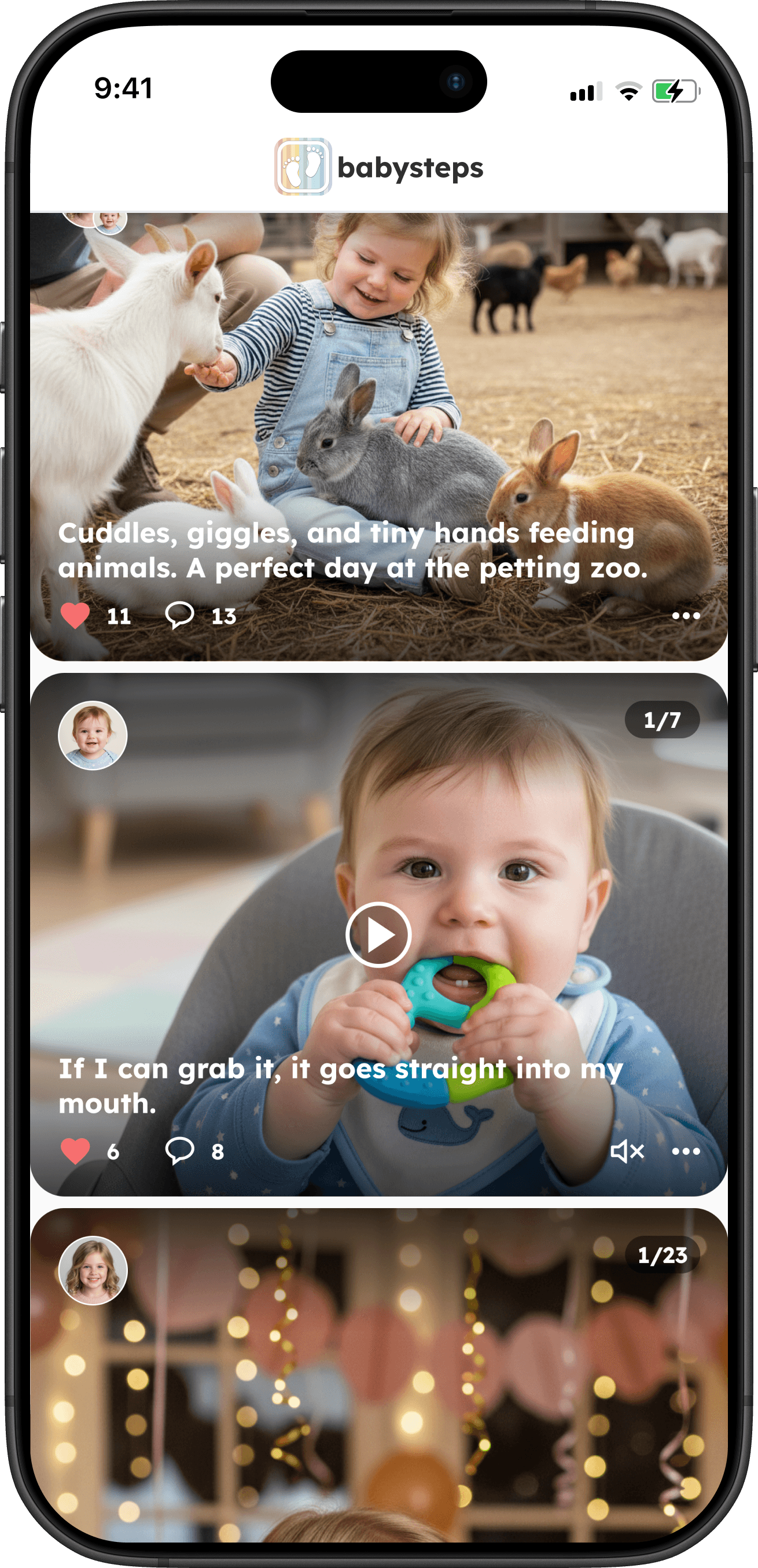 Schermafbeelding van de startfeed van babysteps