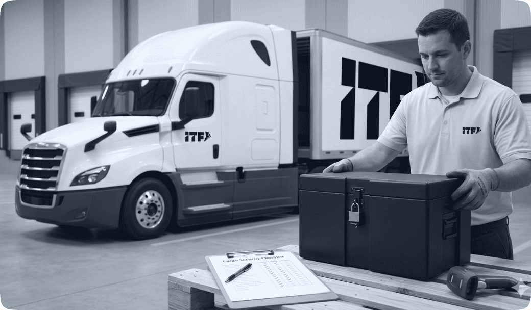 ITF Group employee locking toolbox with cargo security checklist before moving high‑value freight