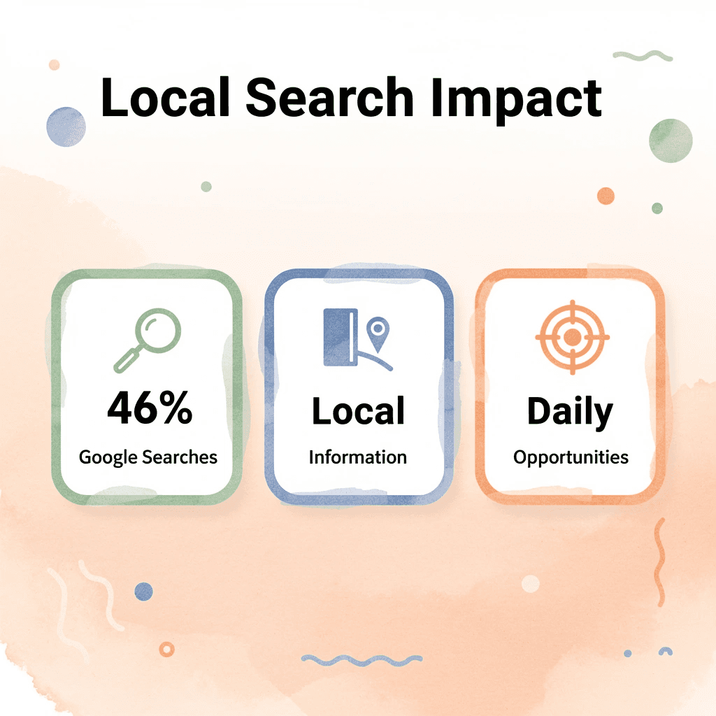 Statistics showing 46% of Google searches are for local information