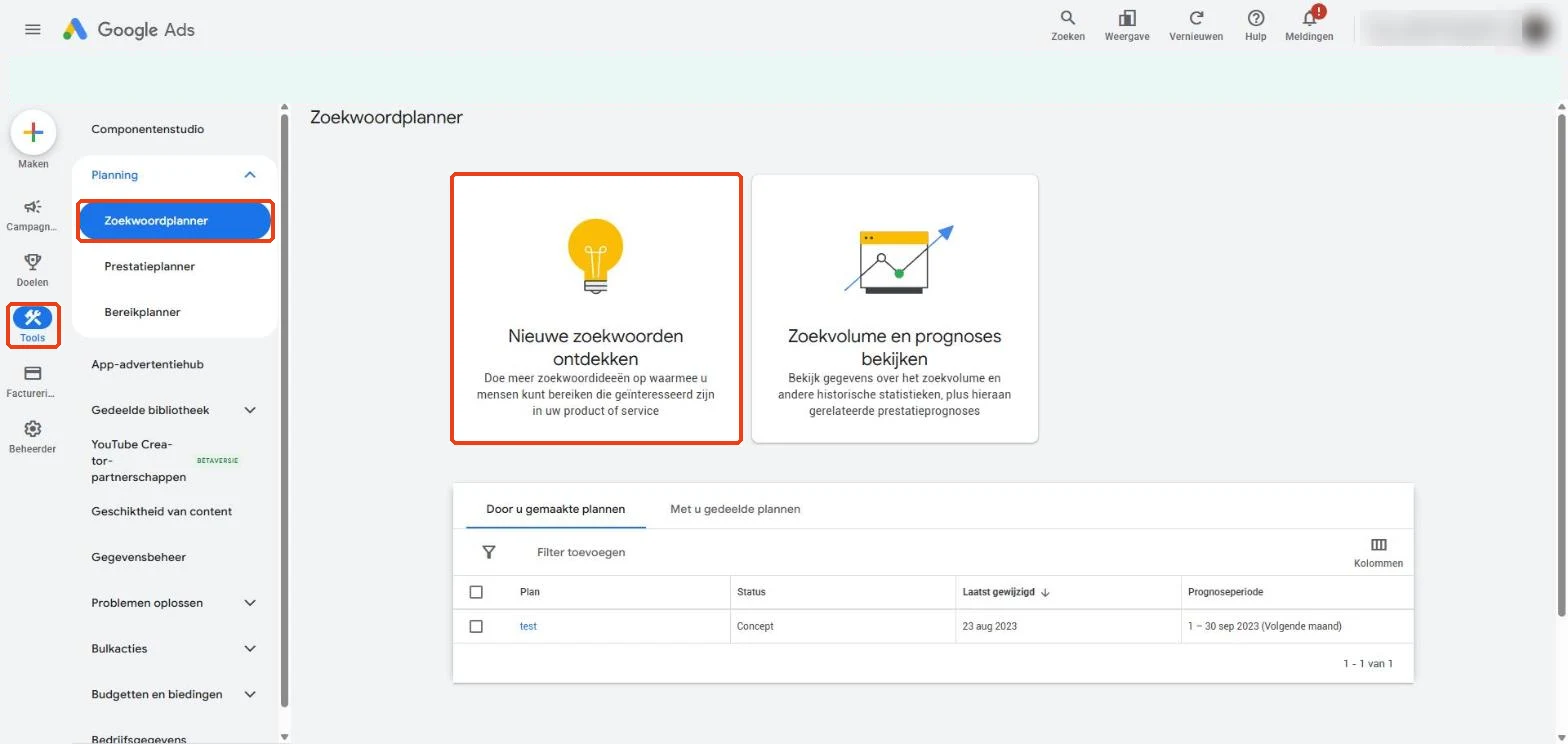 Google Ads: Tools, Planning, Zoekwoordplanner