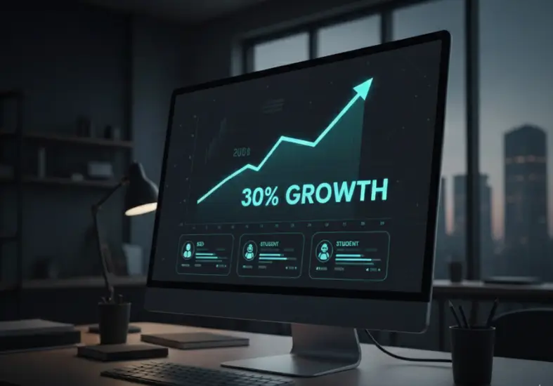 Organic website traffic growth case study visualization for Videsh Educon showing  exponential growth curve in website performance over time, demonstrating successful  digital marketing strategy and SEO optimization results by Mahendra marketing specialist  for study abroad education consultancy business