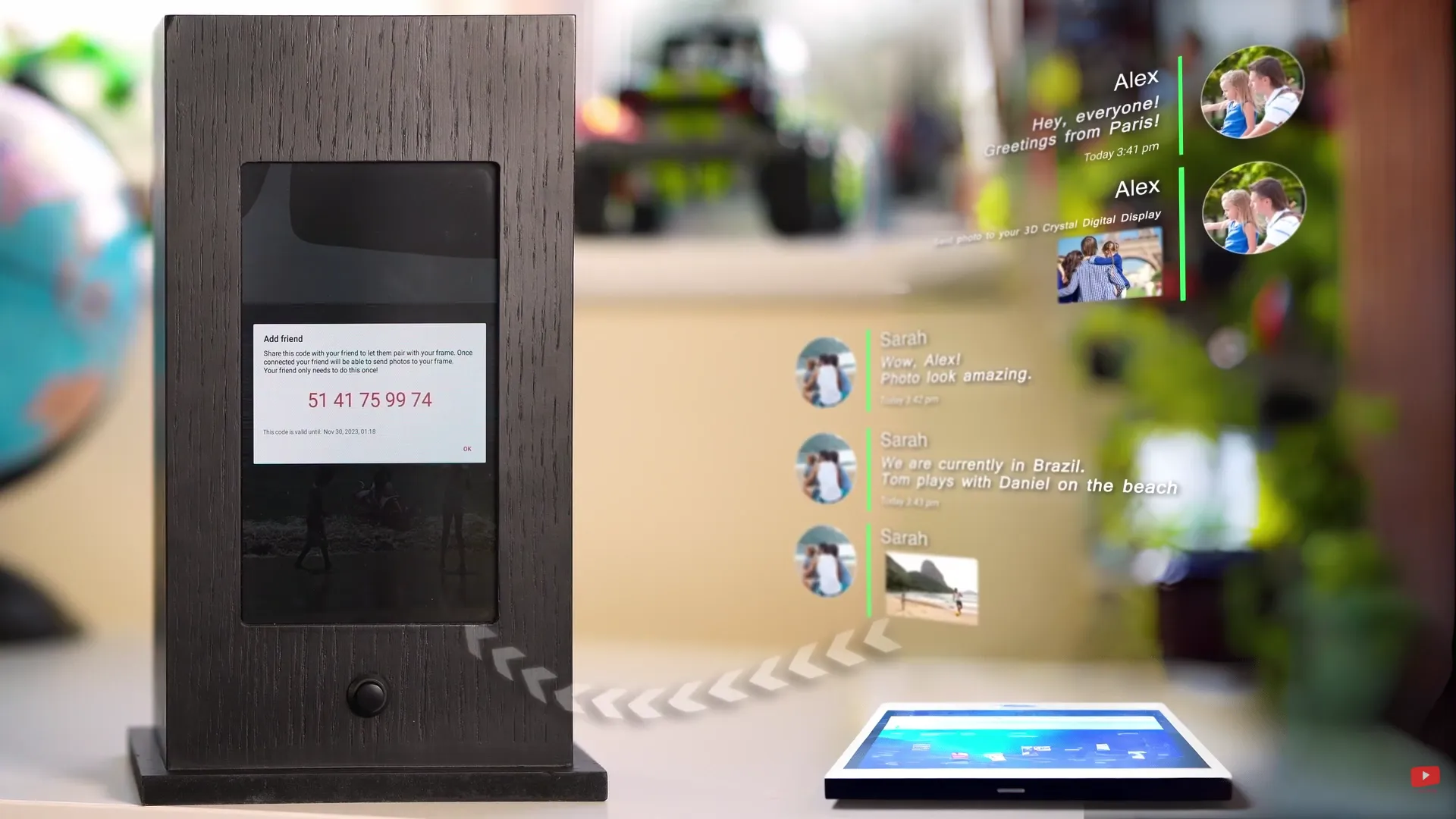 Instructional product video demonstrating key features and connectivity of a 3D digital crystal display, filmed to simplify setup and improve customer experience.