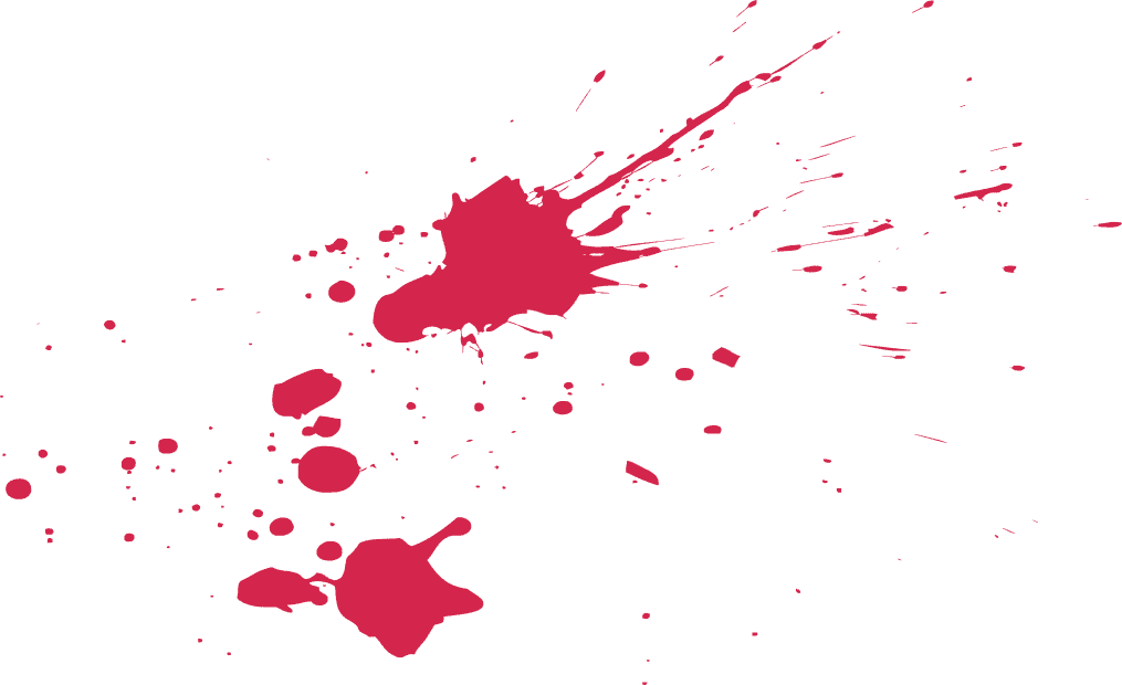 Splatter of pinkish-red spots & blotches on a black background, abstract design.