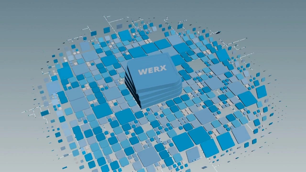 Houdini viewport screenshot of the unlit procedural panel setup with werx cube centered.