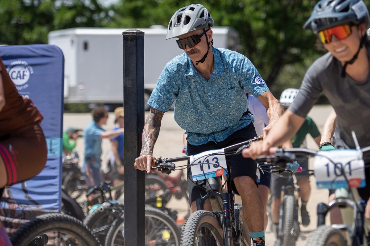 Derek Nelson mid-race at CAF’s Mountain Bike Clinic.
