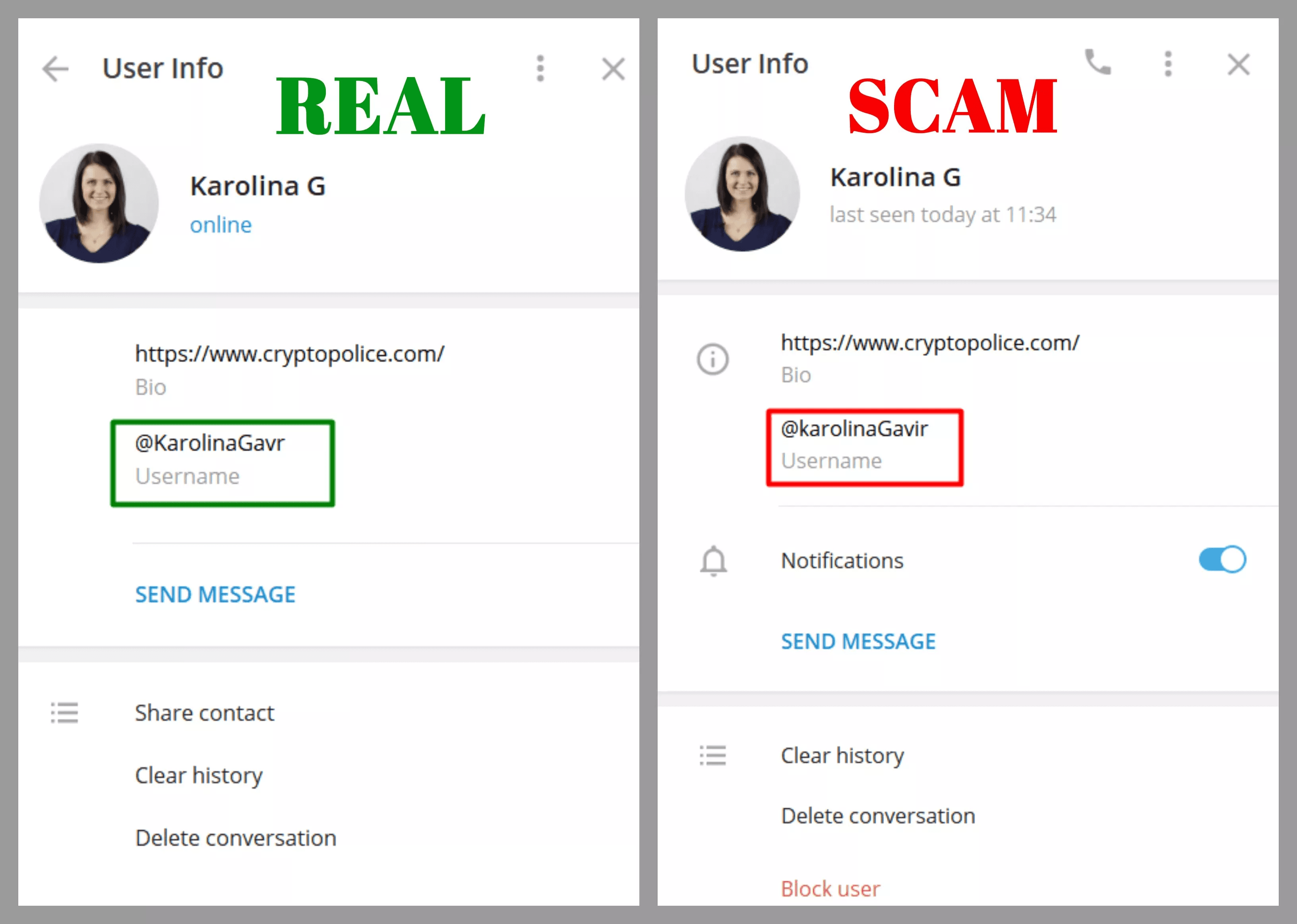 Real vs Scam Telegram Account