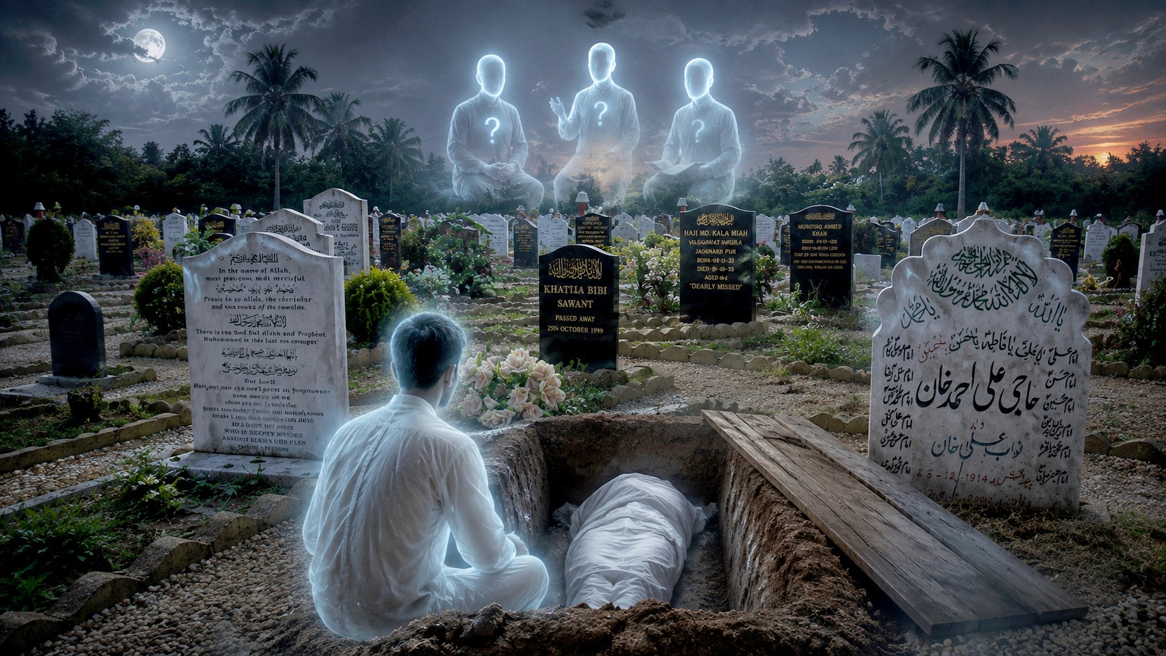 কবরে প্রথম রাত - তিনটি প্রশ্ন এবং দৈনন্দিন জীবনের অন্তর্দহন
