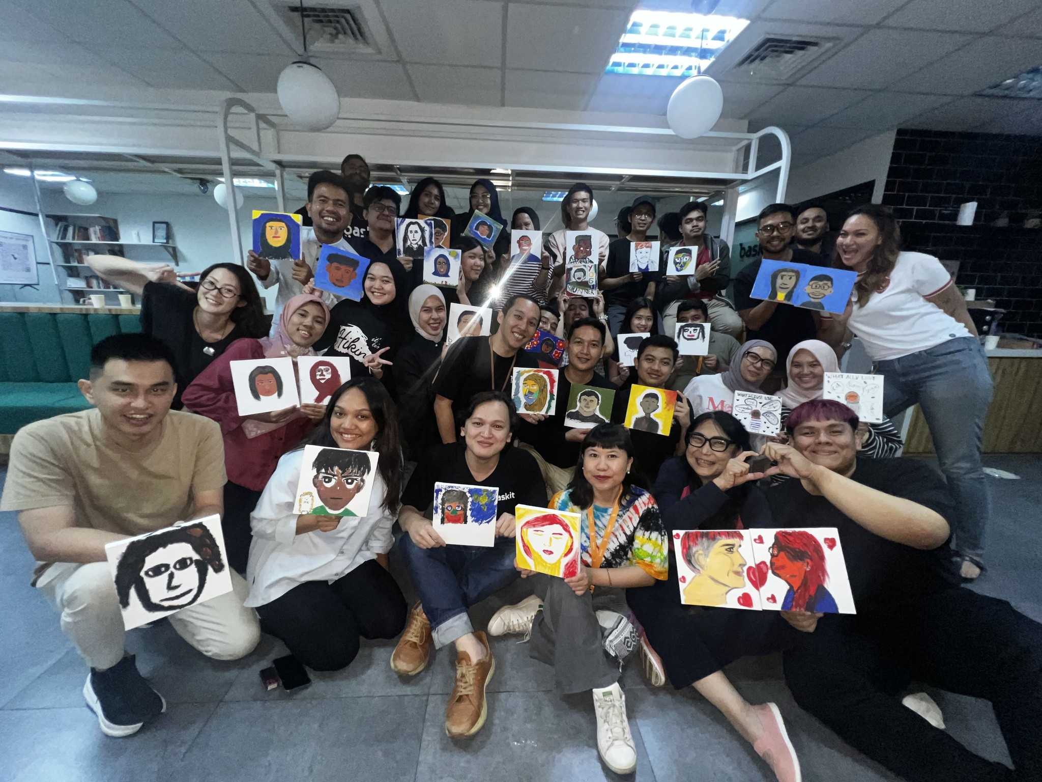 Baskit team group photo in the office, showcasing a diverse and collaborative workplace culture focused on innovation in the supply chain industry.