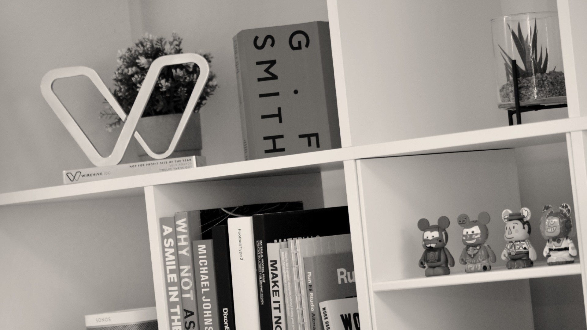 Twelve Yards Out studio bookcase and Wirehive award
