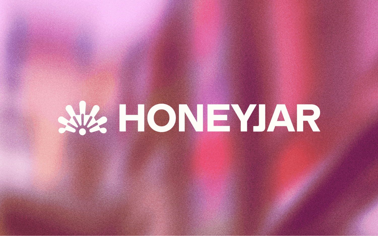The Honeyjar logo, a white starburst mark beside the wordmark, set against a grainy pink-to-purple gradient background