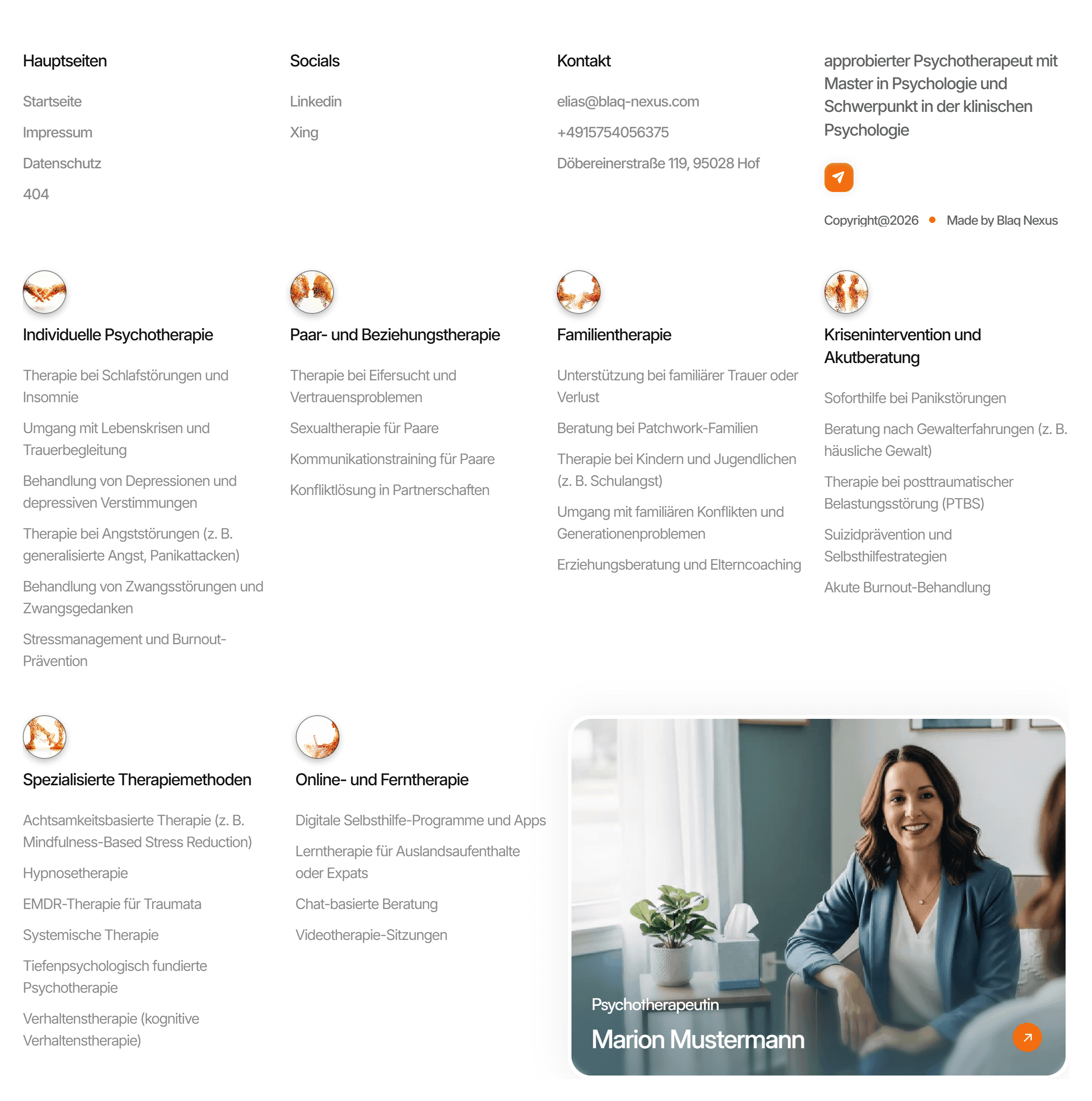 Der Footer eines Psychotherapeuten, Website-Sektion