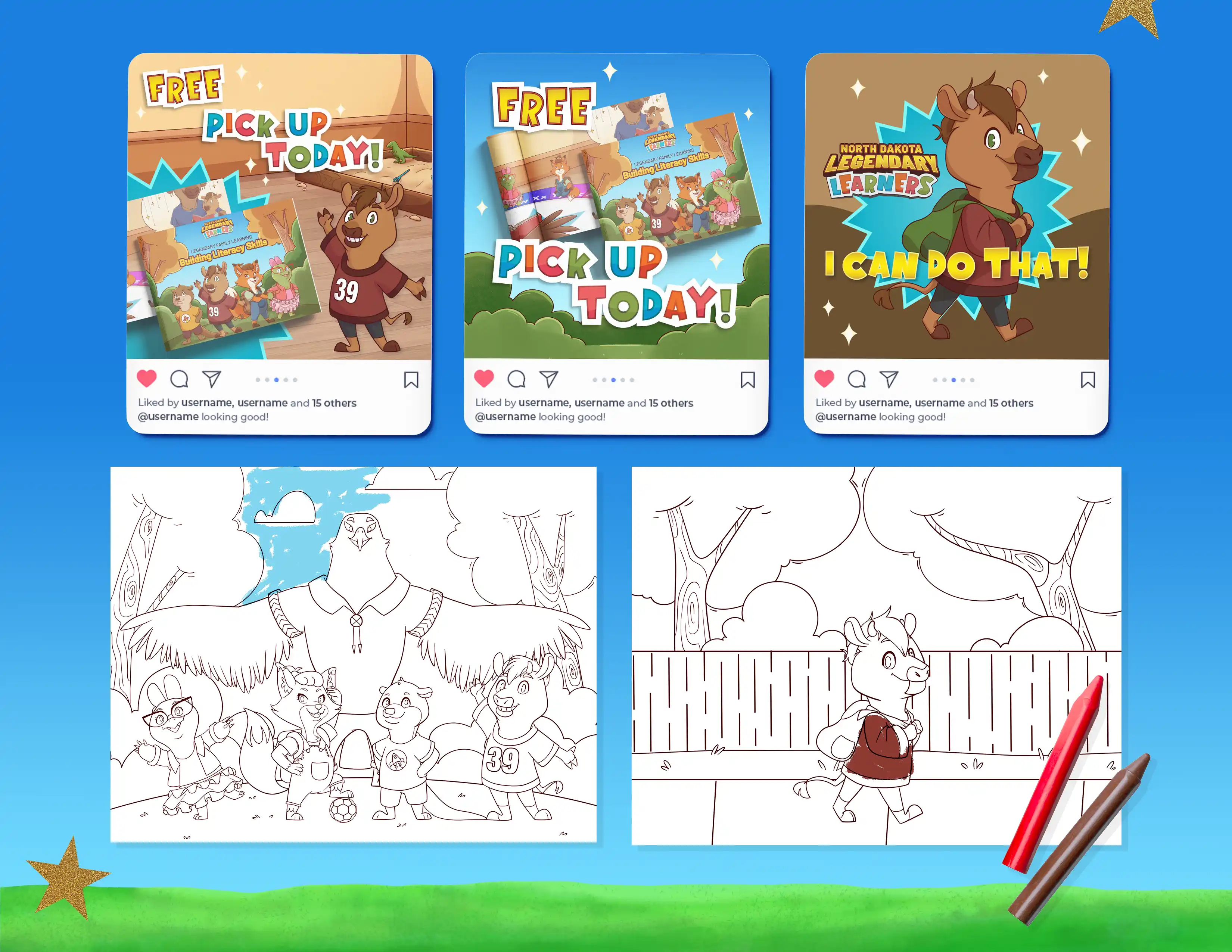 social posts and coloring pages