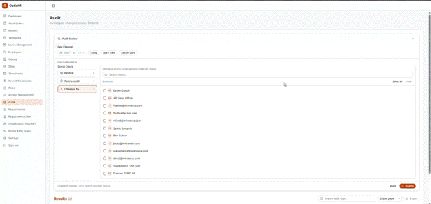Filtering audit records by Changed By