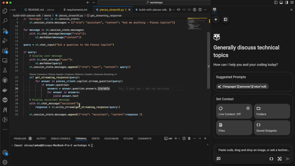 The newly grouped Pieces actions in the Quick Menu.