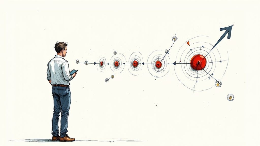A group of startup founders planning their marketing budget around a table with laptops and charts.