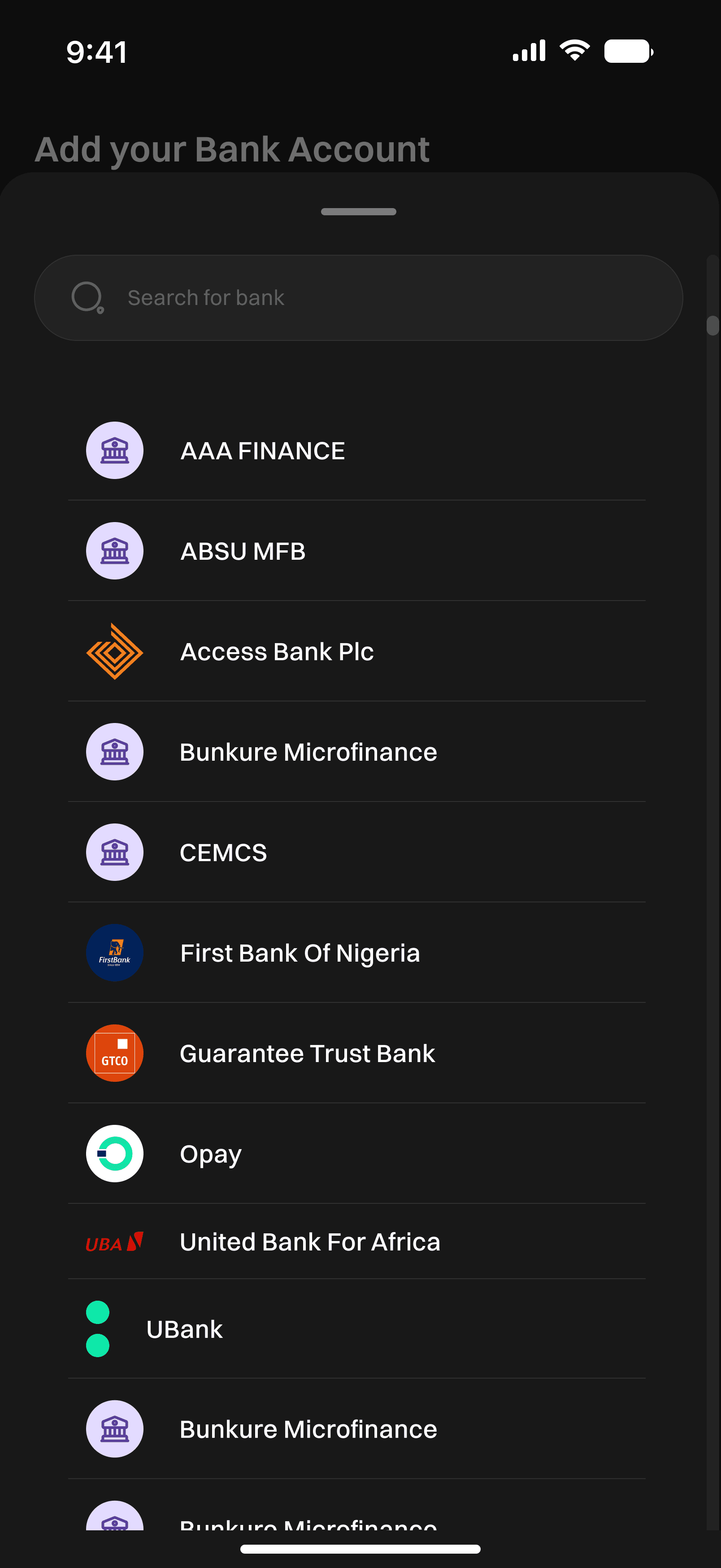 Dashboard & Add Bank, screen 3