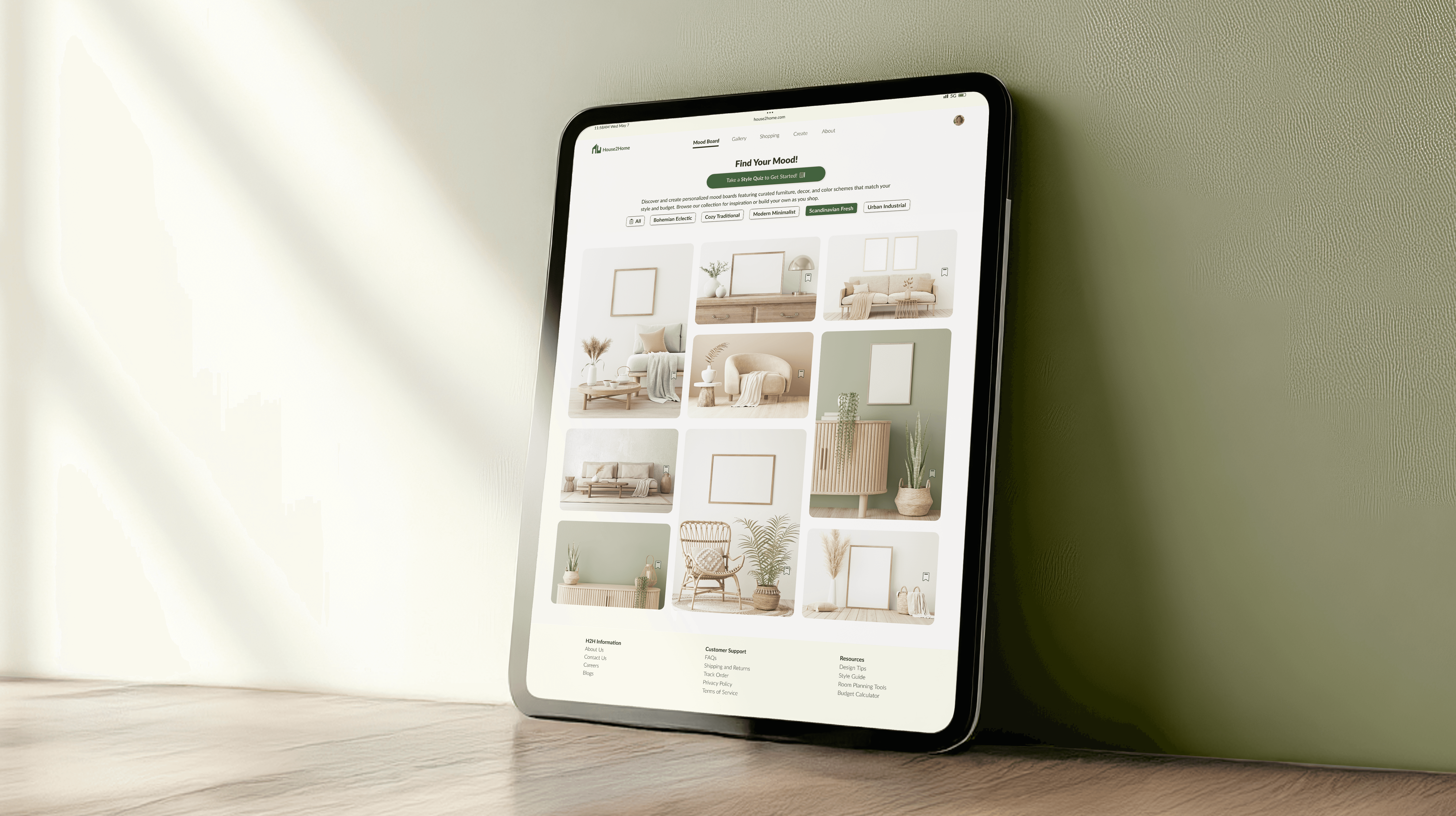 H2H Mood Board Screen Mockup