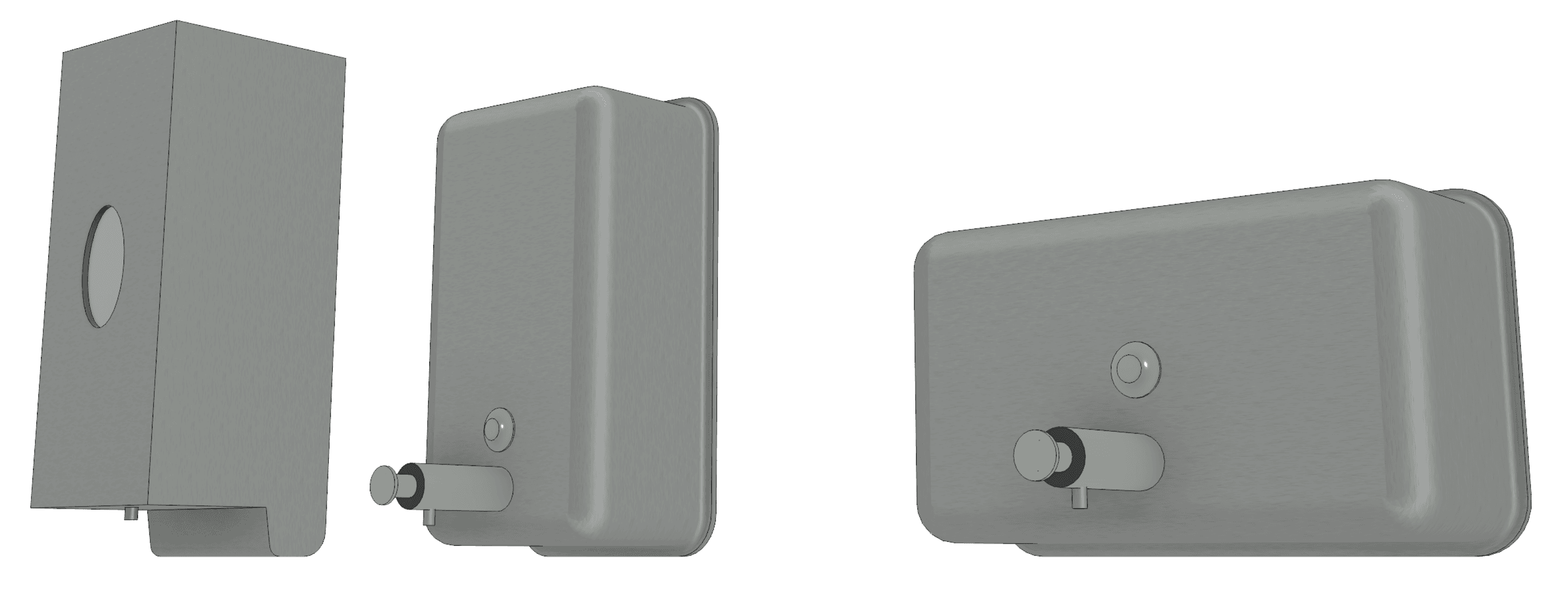 Wall-mounted soap dispensers from Bradley and Bobrick.